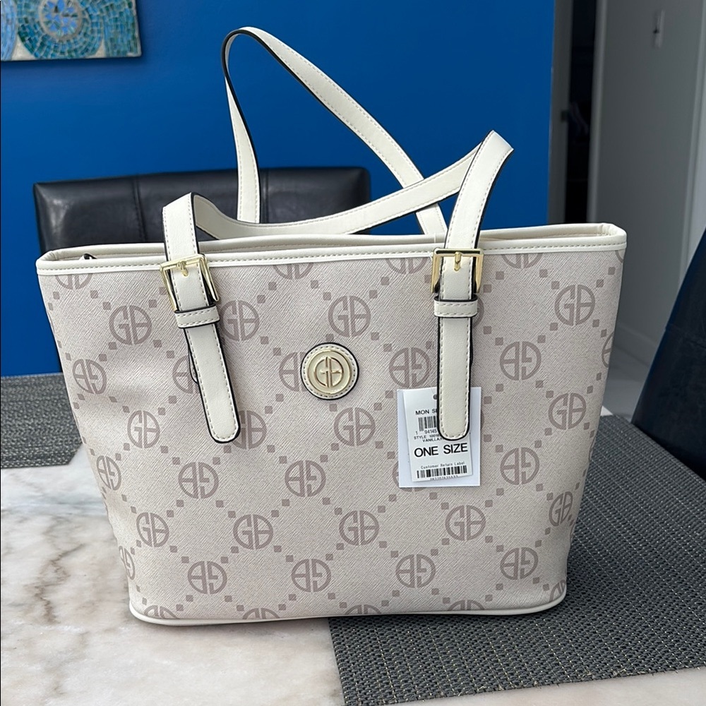 Giani Bernini Cream Tote Bag with Monogram Print